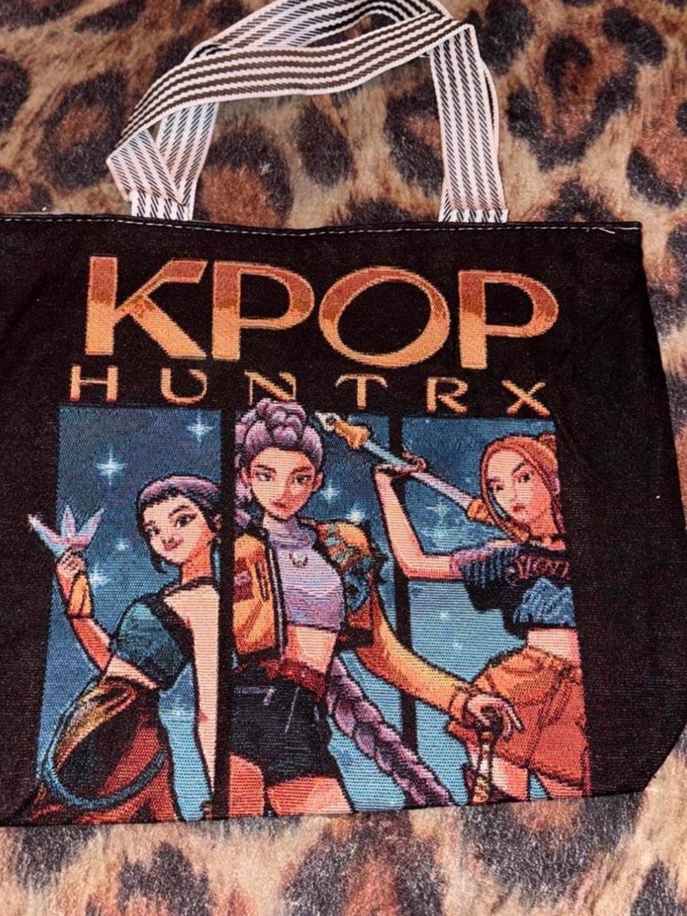 Source Unknown Black KPOP Hunter X Graphic Tote with Multi-Color Print